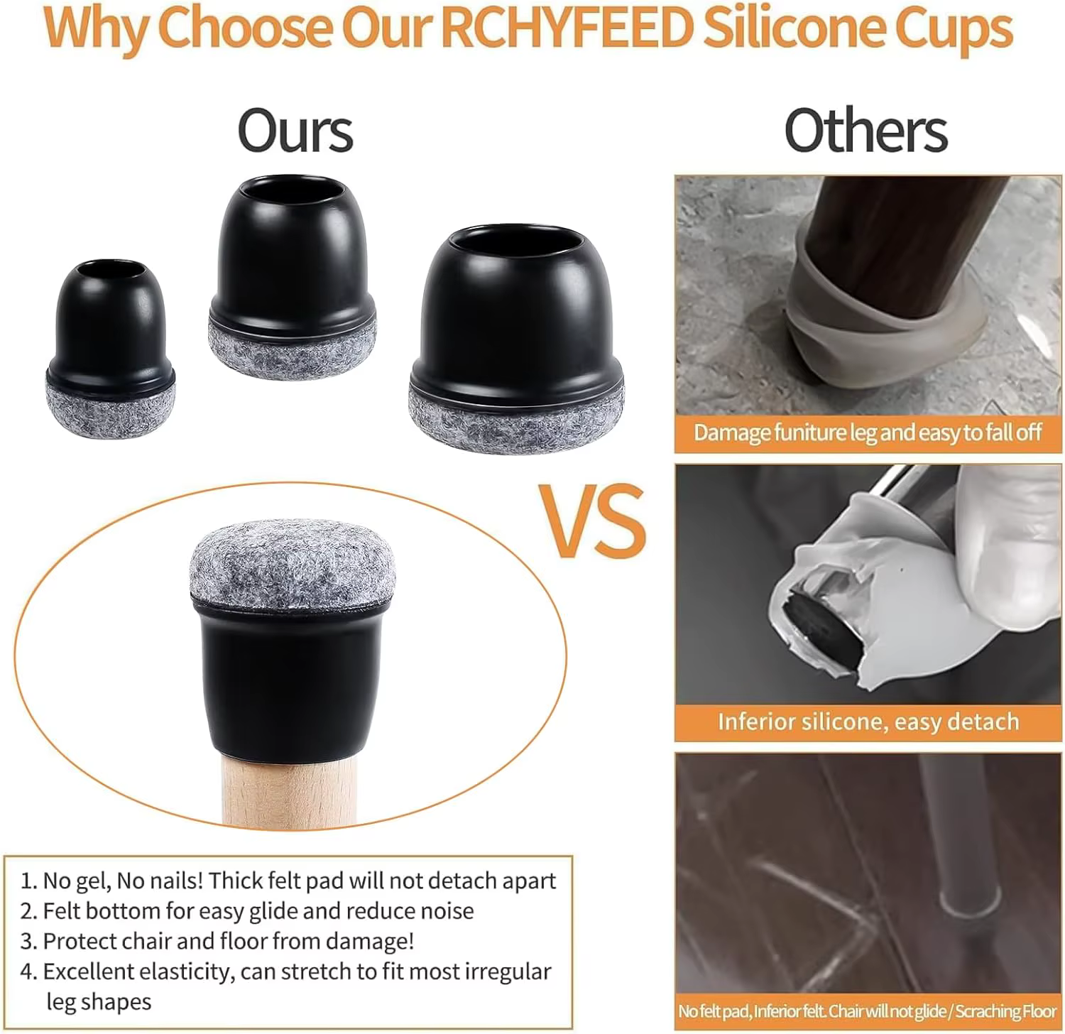 Chair Leg Floor Protectors Felt Foot Cover  Silicone Diagonal with Thick Wrap Felt Pads Furniture Table Feet  Protect Floors