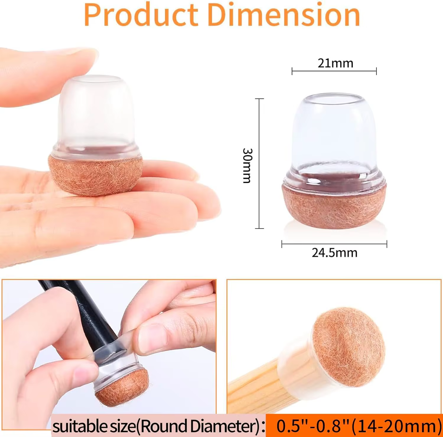 8PCS Table Chair Leg Protector Covers Silicon Furniture Floor Feet Cup Thick Felt Bottom Protector Feet Caps Reduce Noice